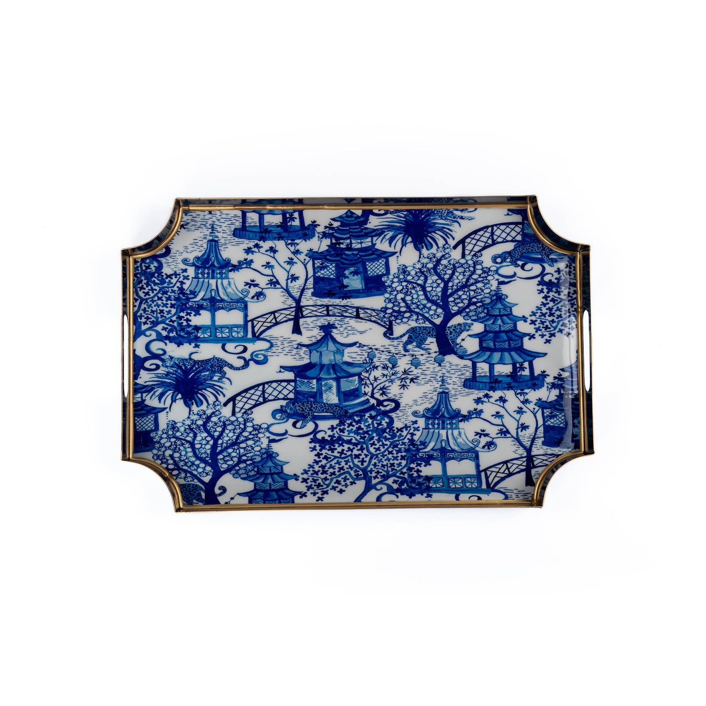 Garden Party Enameled Jaye Tray: White & Blue