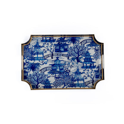 Garden Party Enameled Jaye Tray: White & Blue