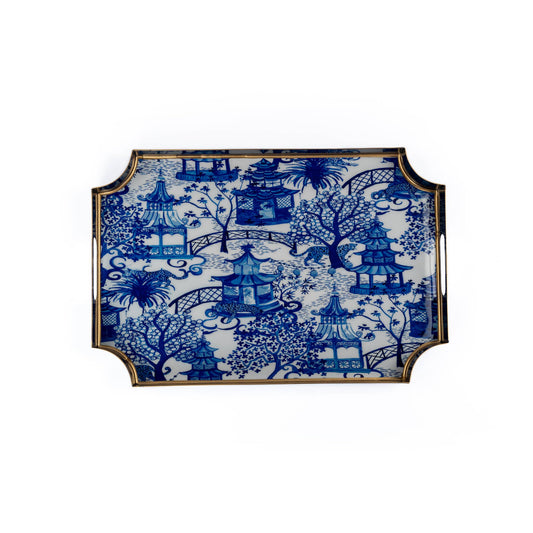 Garden Party Enameled Jaye Tray: White & Blue