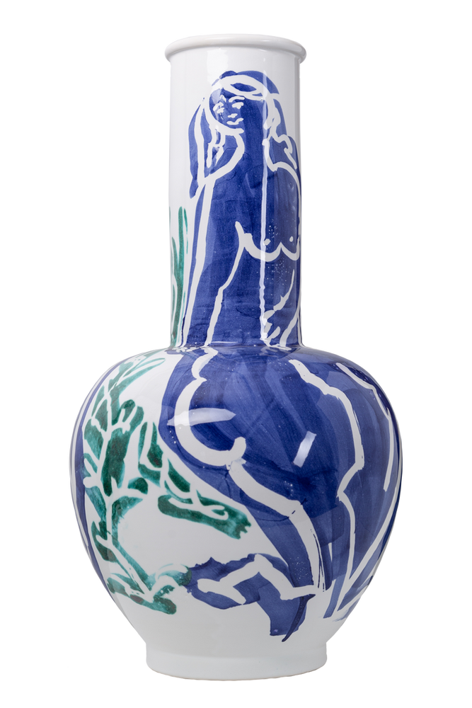 Pablo Blue/Green Hand Painted Ital Vase 21"h