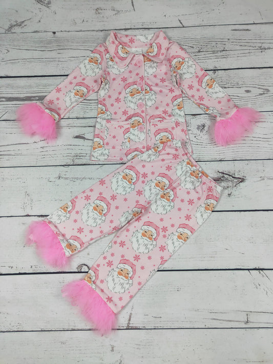 Baby Girls Pink Santa Printed Christmas Pajamas: 4T