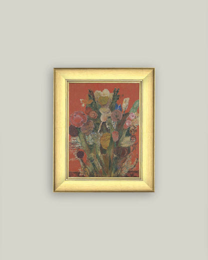 Eccentric Bouquet Framed Antique Art: 9x11