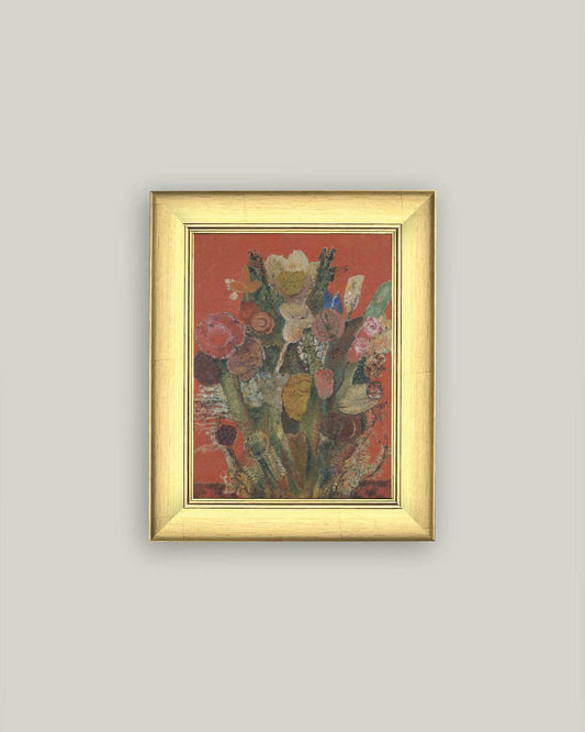 Eccentric Bouquet Framed Antique Art: 9x11