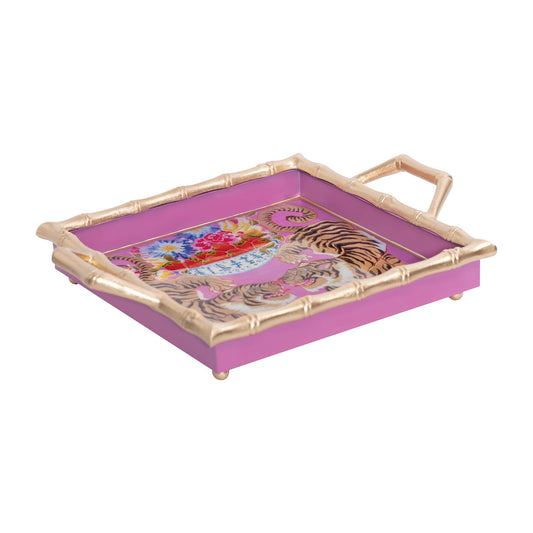 Tigers Enameled Chang Mai Tray 12x12
: Pink