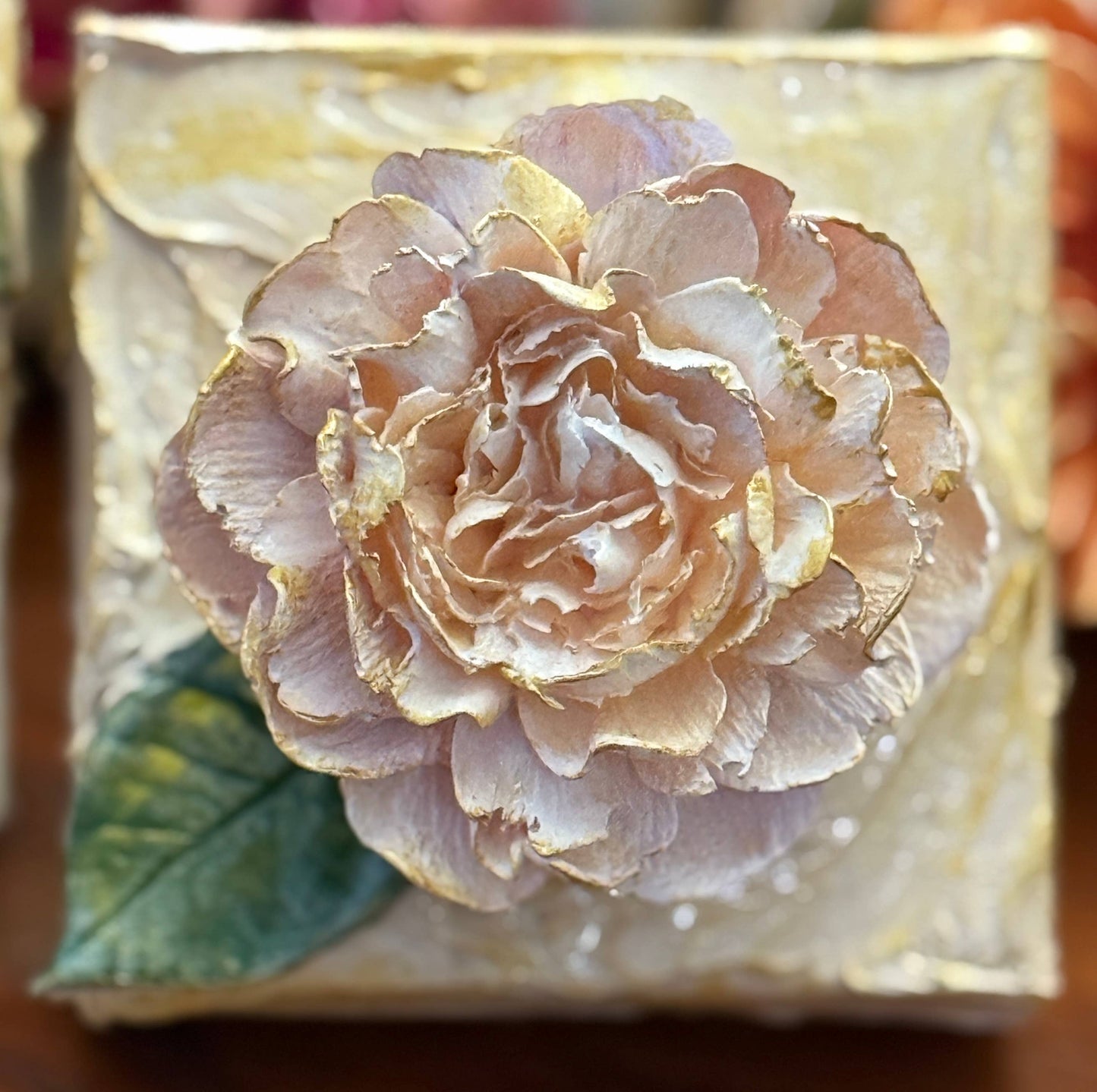 4X4 inch Carnation Sculpted Artwork: Off-White