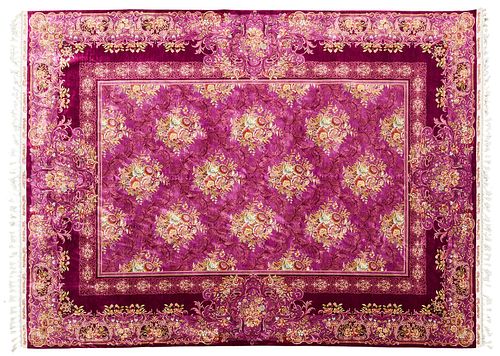 Hand Knotted Oriental Silk and Cotton Rug