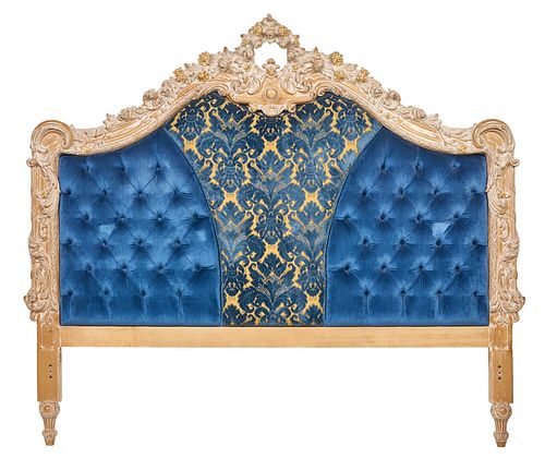 Tufted King Size Headbord with Gold Gilt Wood Frame