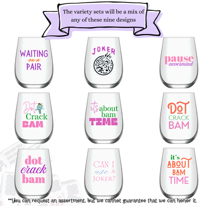 Mahjong Stemless 4ct VARIETY Mix Set Plastic Wine Glasses