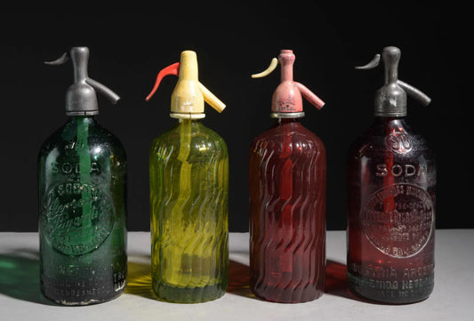 Vintage Seltzer Bottles Asst Colors 12"h