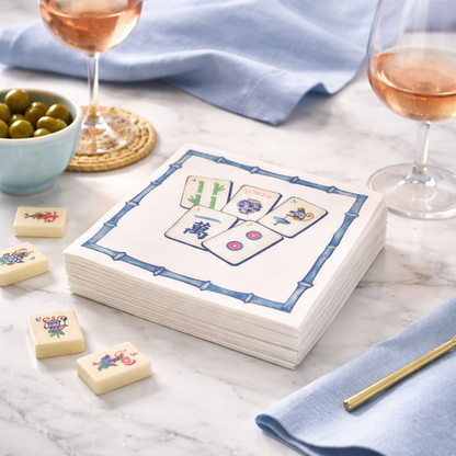 Linen-Feel Cocktail Napkins, Preppy Mahjong 