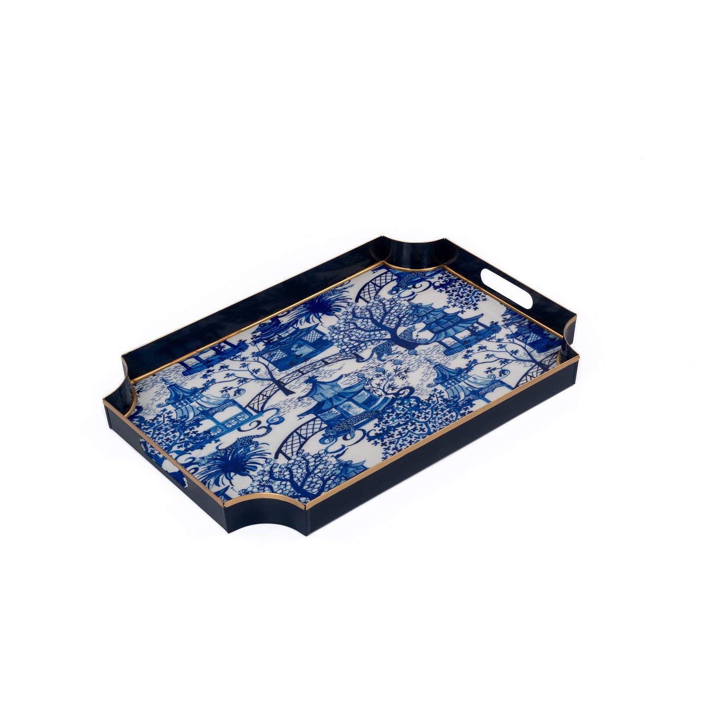 Garden Party Enameled Jaye Tray: White & Blue