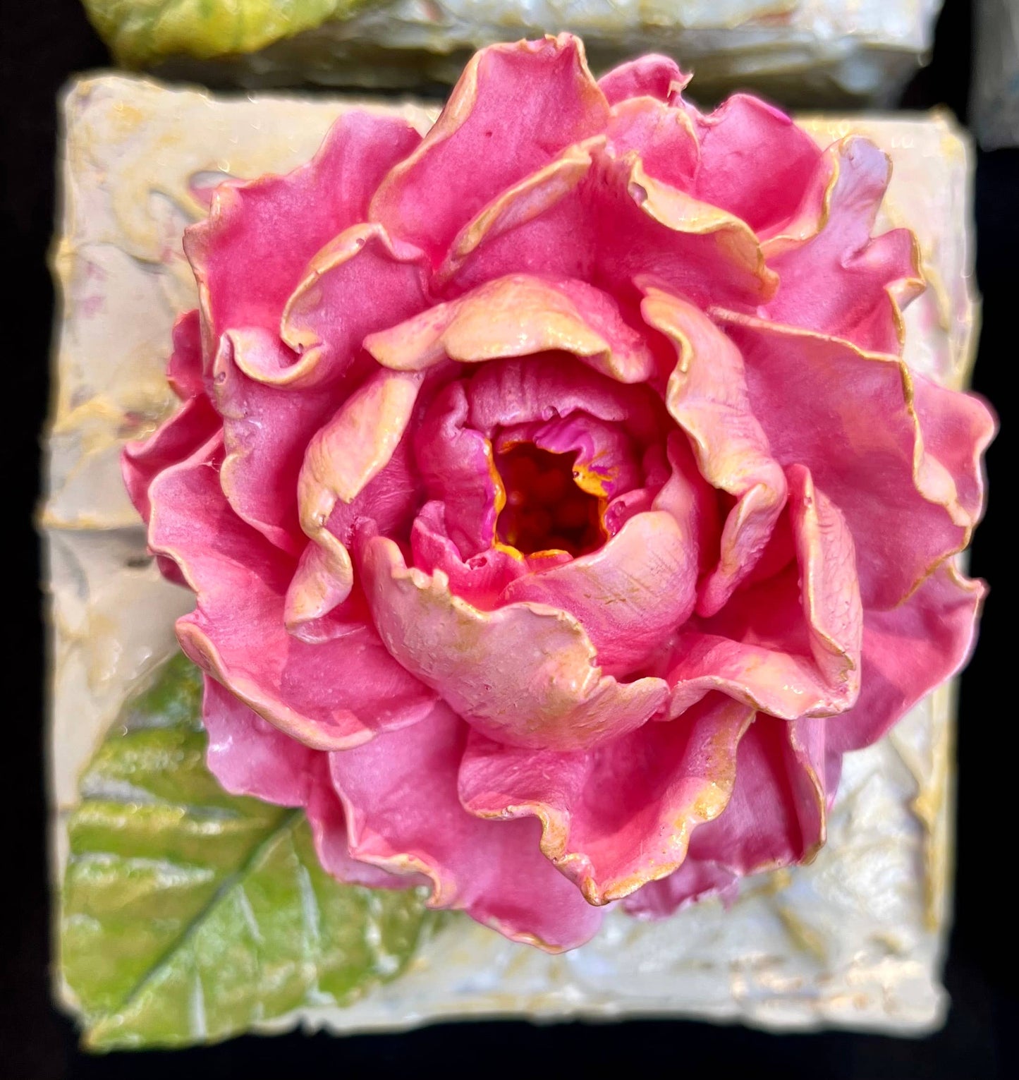 4X4 inch Peony Sculpted Artwork: Pink