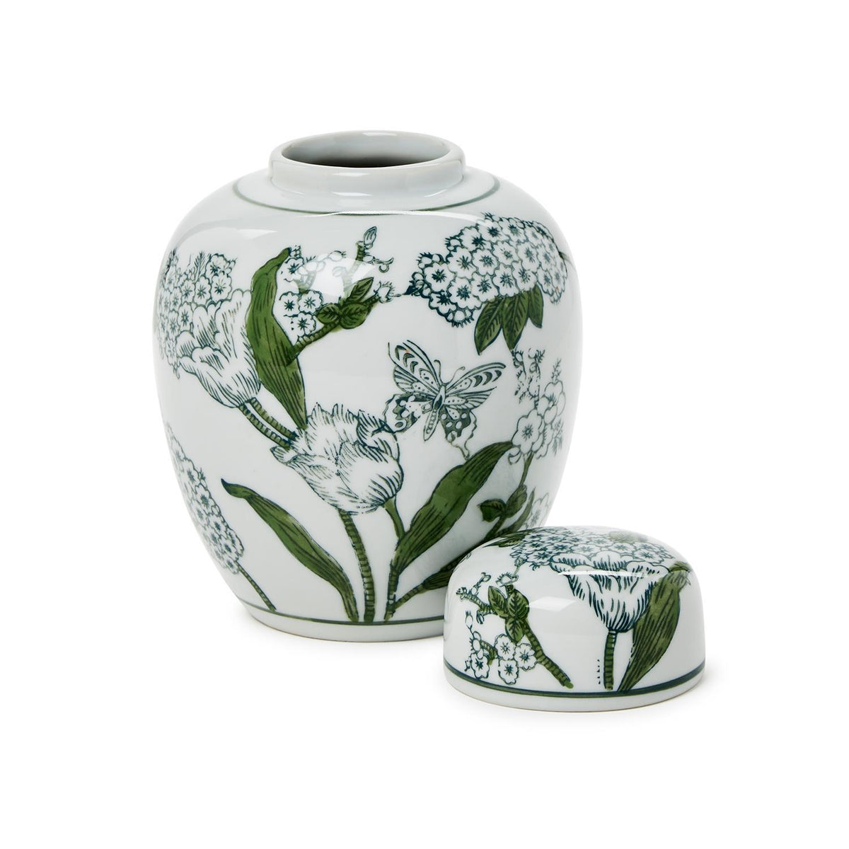 Primrose and Lotus Green and White Chinoiserie Ginger Jar