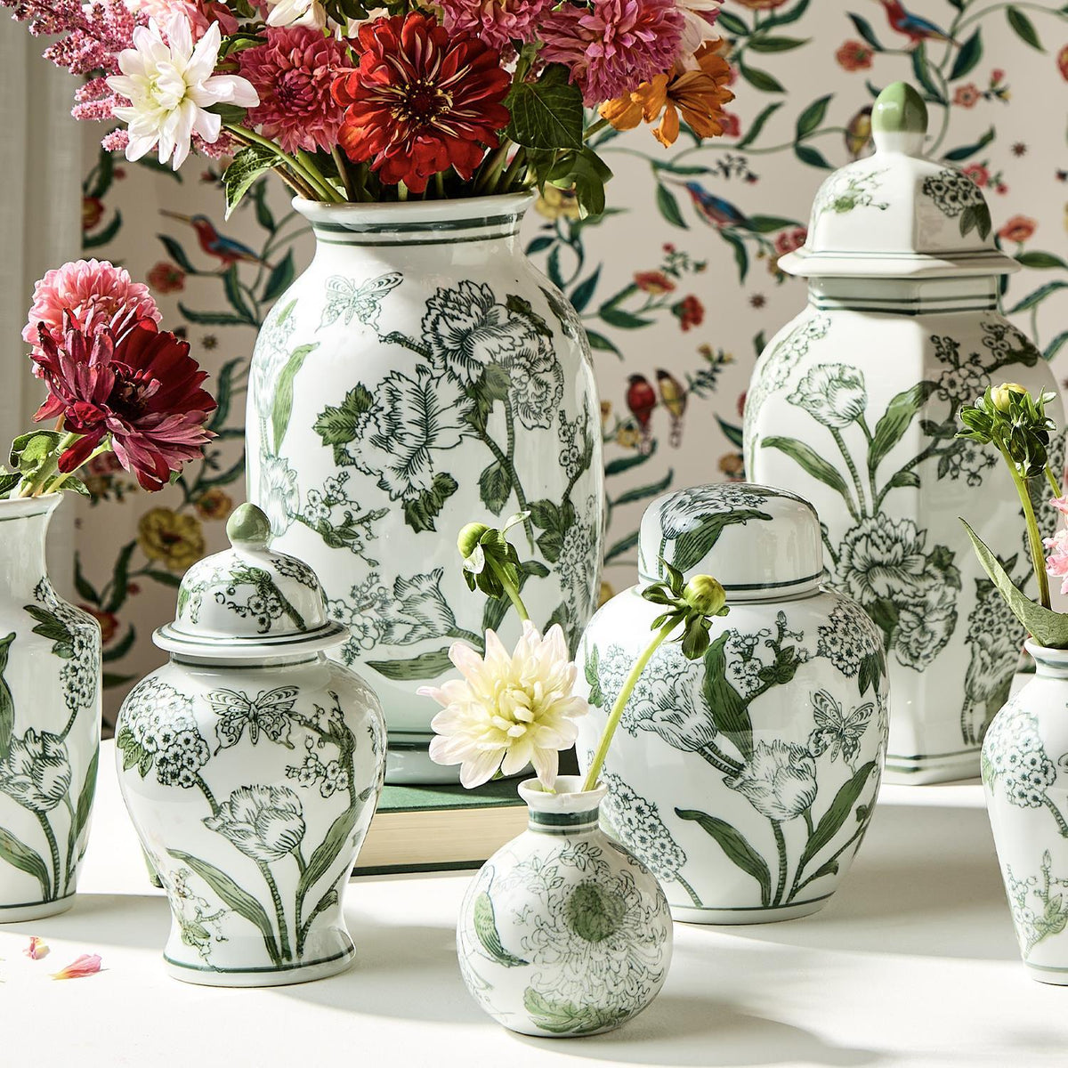 Primrose and Lotus Green and White Chinoiserie Collection