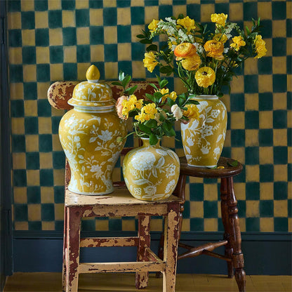 Yellow and White Temple Jar
