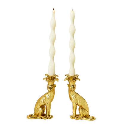 Gold Leopard Taper Candlestick Holders Set of 2