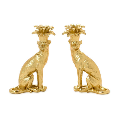Gold Leopard Taper Candlestick Holders Set of 2