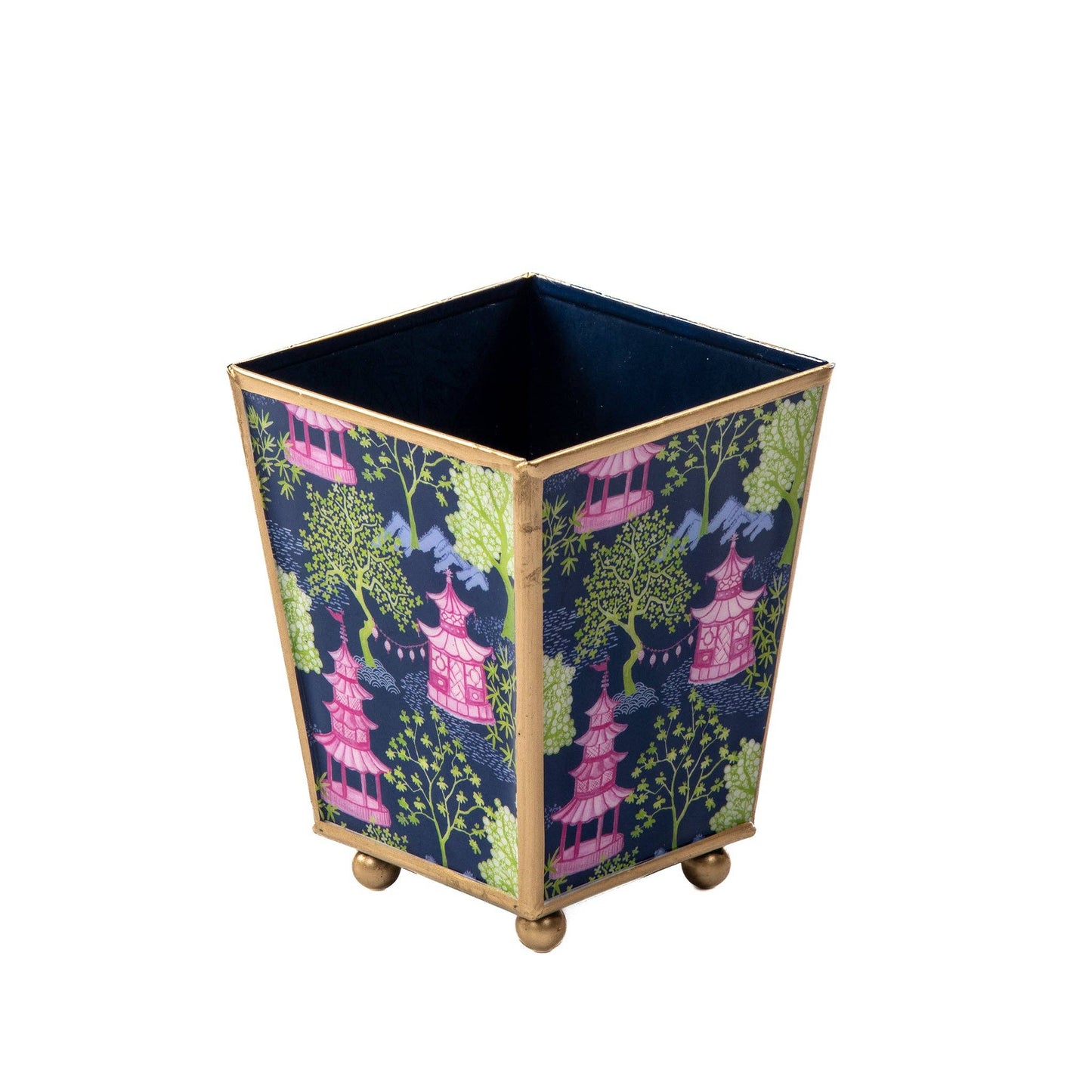 Garden Party Enameled Square Cachepot Planter: Navy & Lime / 4 inch