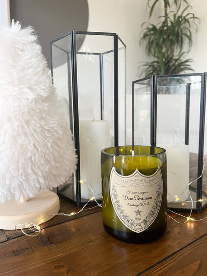 Recycled Dom P Bottle - Vintage Label Candle: Amber/Sandalwood/Leather