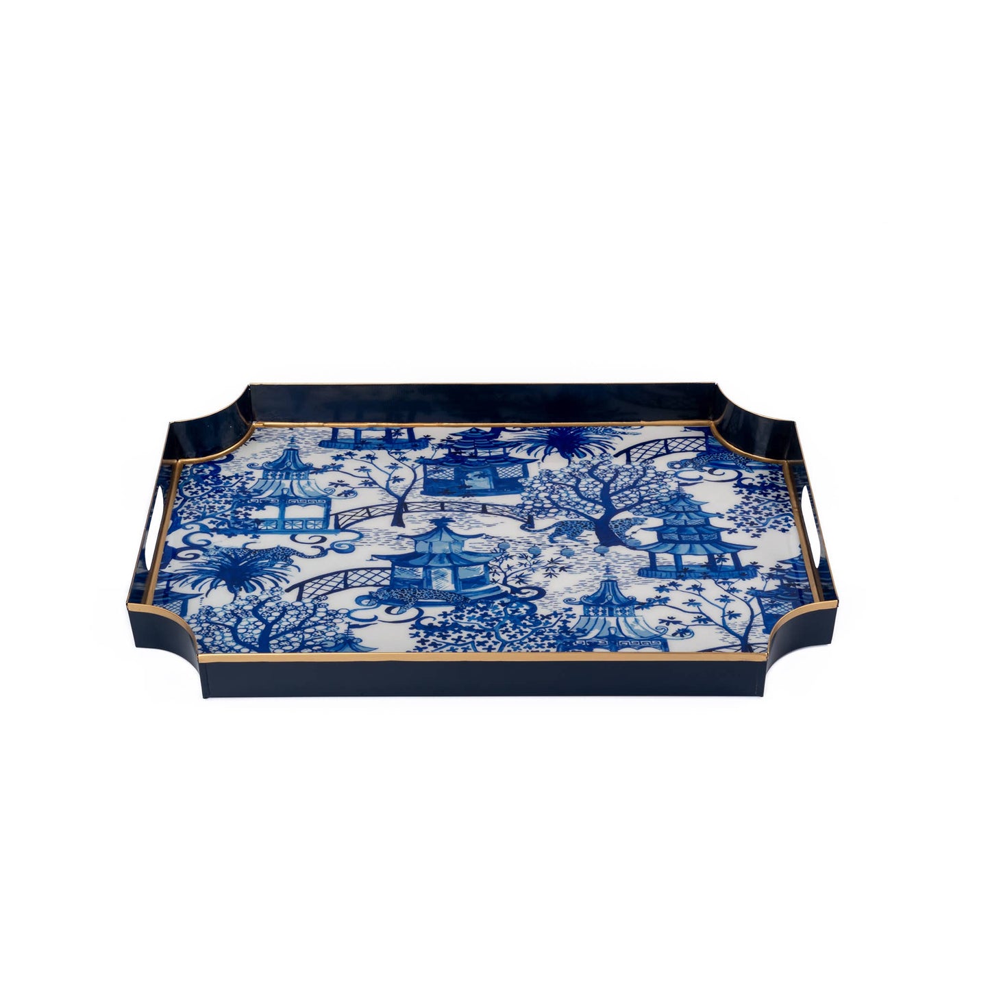 Garden Party Enameled Jaye Tray: White & Blue