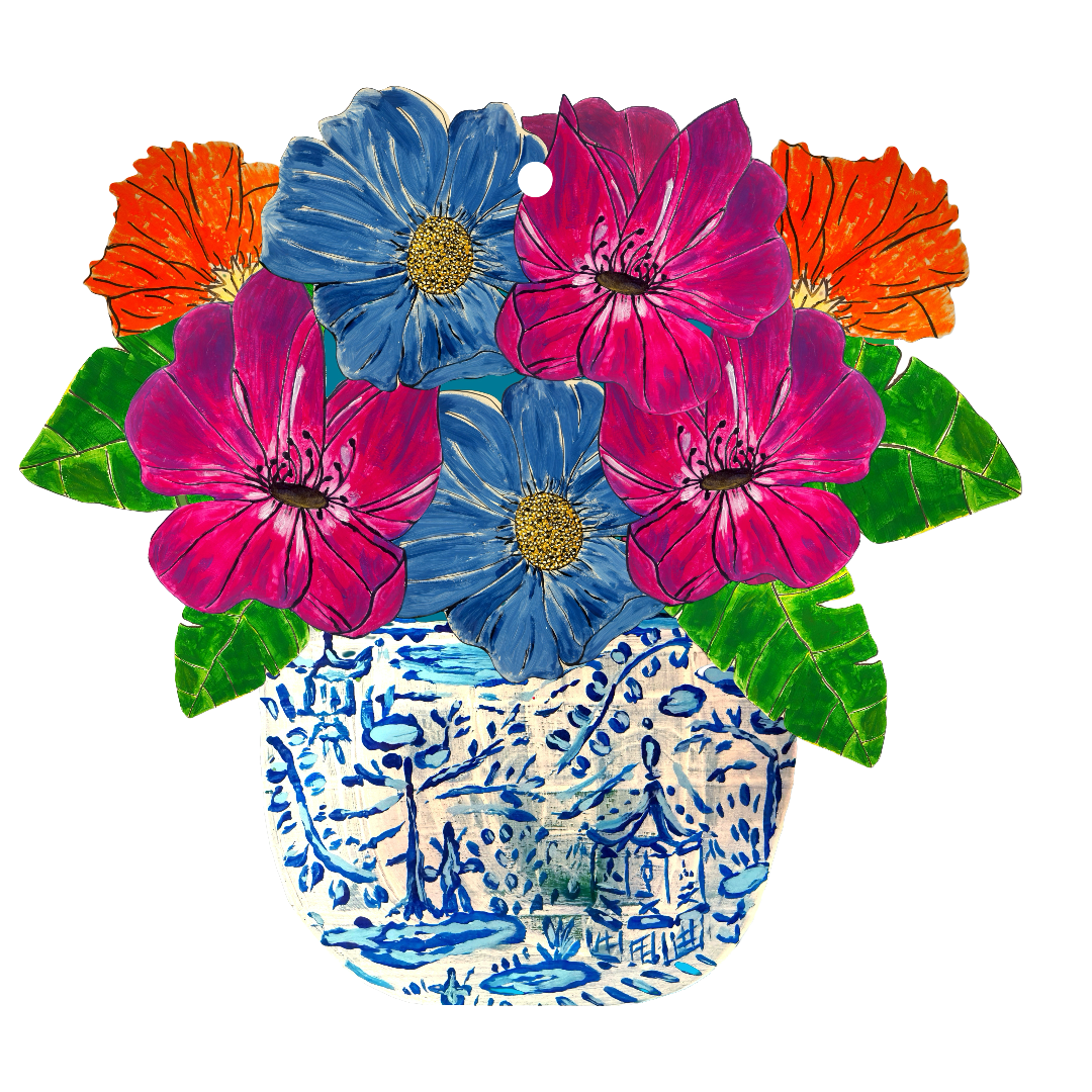 LARGE Designer Pansies in Ginger Jar Door Hanger
