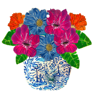LARGE Designer Pansies in Ginger Jar Door Hanger