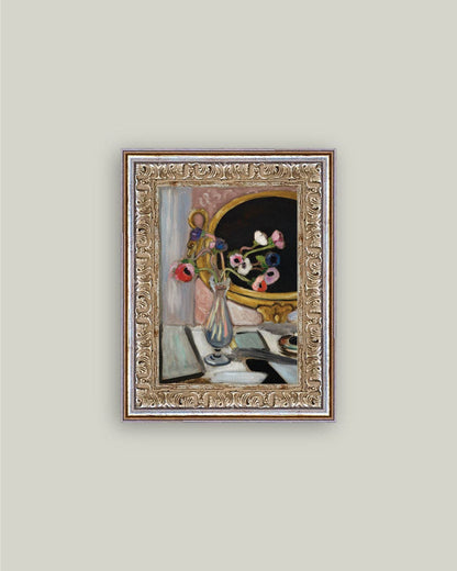 Anemone and Mirror Framed Antique Art: 8x10
