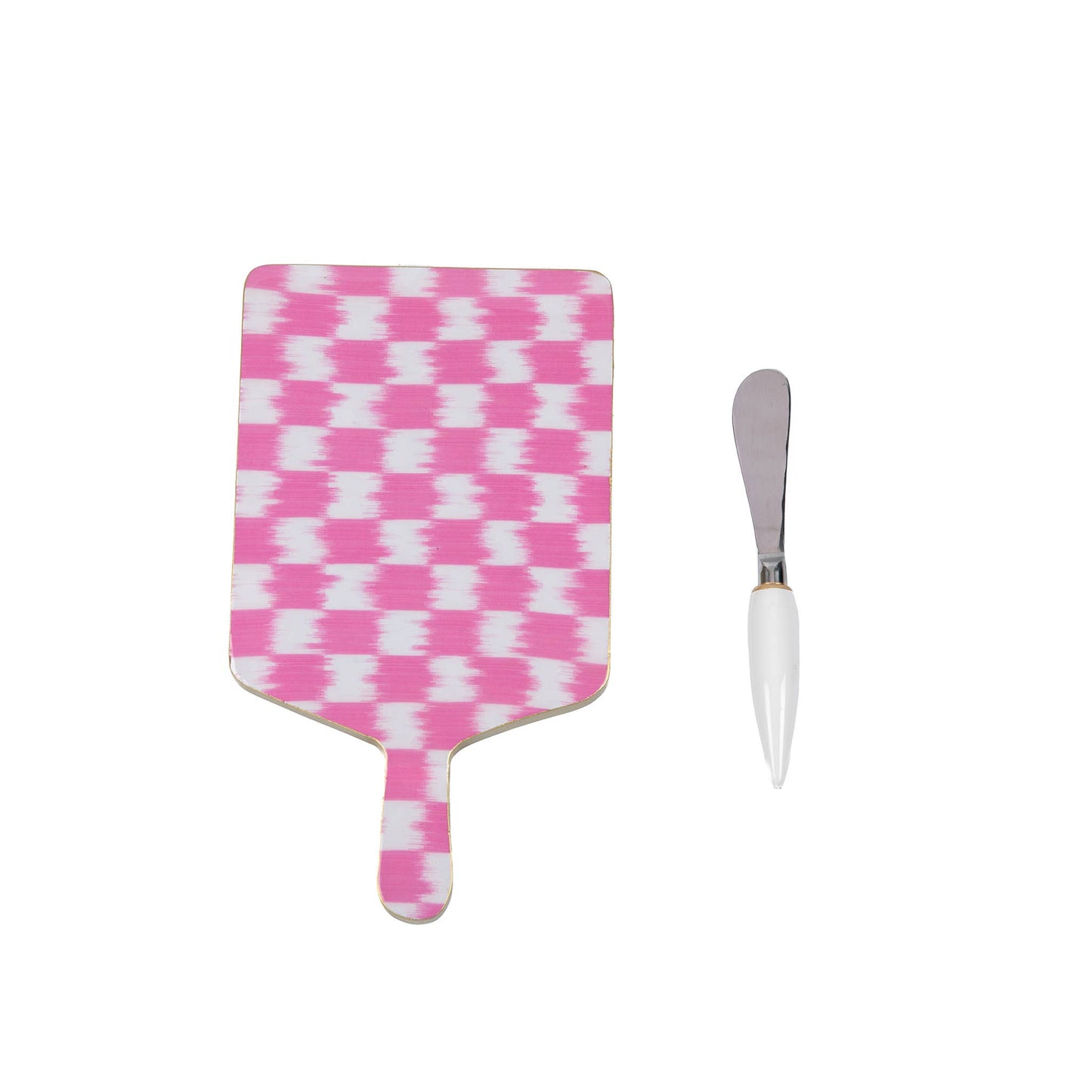 Checkered Ikat Enameled Rectangular Charcuterie Board 6x10 - Pink