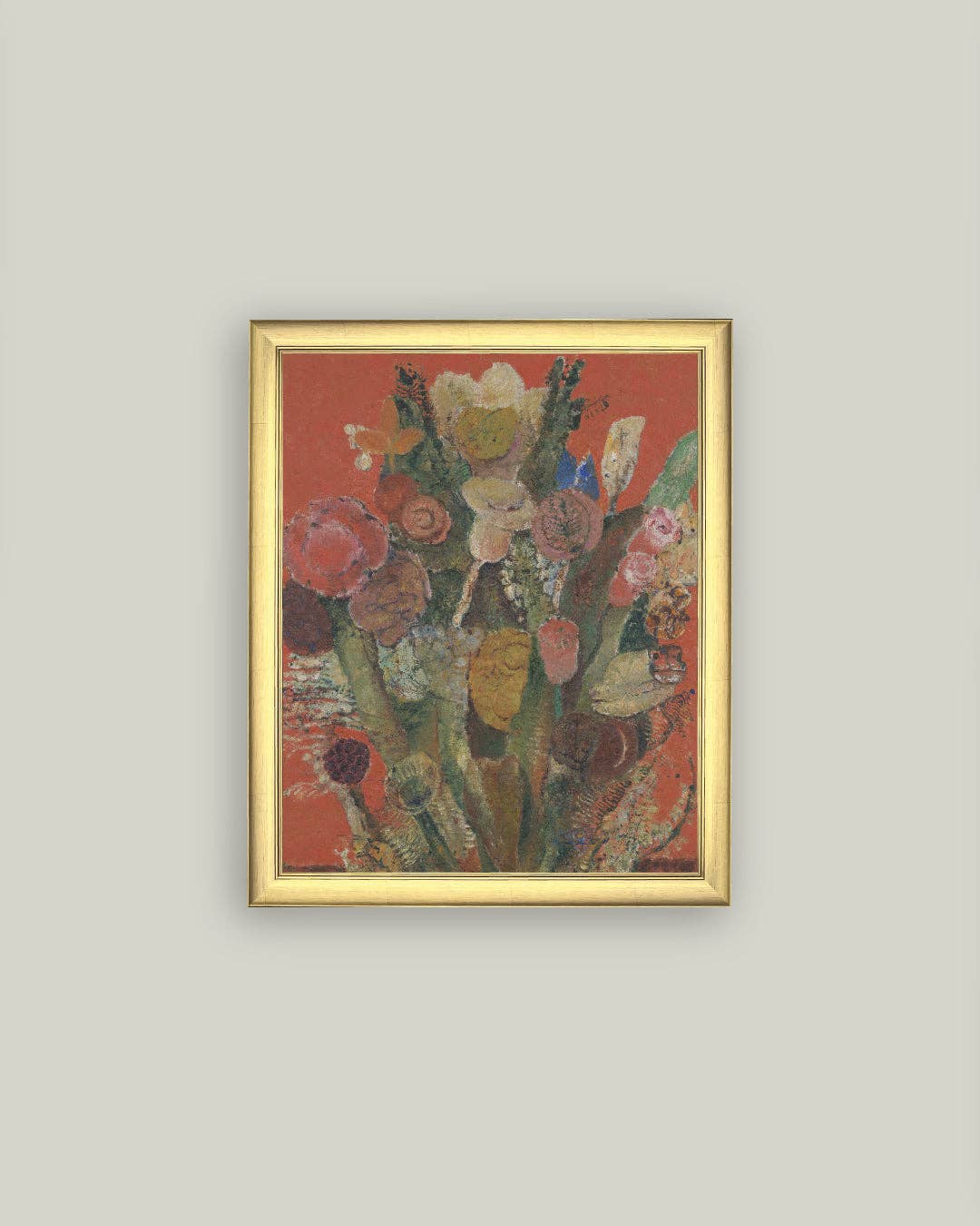 Eccentric Bouquet Framed Antique Art: 9x11