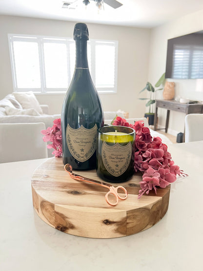 Recycled Dom P Bottle - Vintage Label Candle: Amber/Sandalwood/Leather