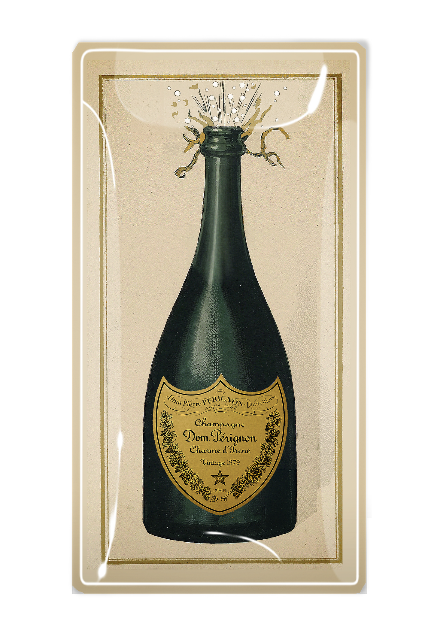 Dom Pérignon Brut Champagne Glass Decoupage Tray: 4"x 9"
