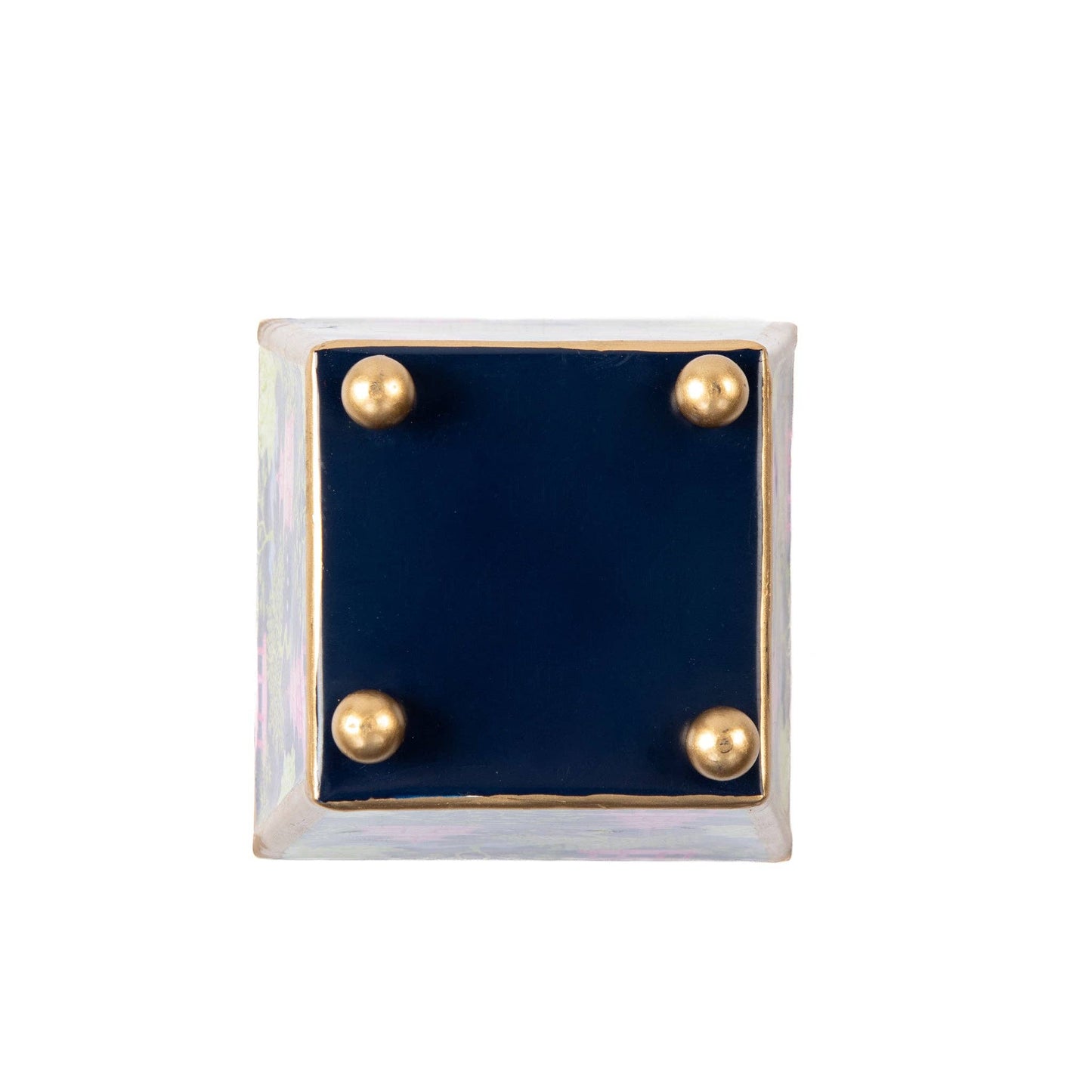 Garden Party Enameled Square Cachepot Planter: Navy & Lime / 4 inch