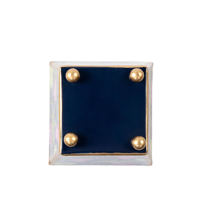 Garden Party Enameled Square Cachepot Planter: Navy & Lime / 4 inch