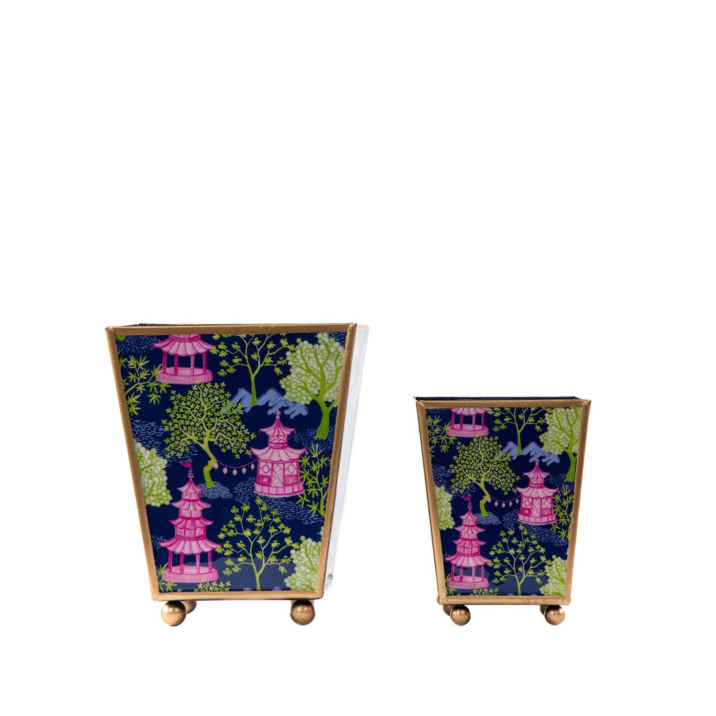 Garden Party Enameled Square Cachepot Planter: Navy & Lime / 4 inch