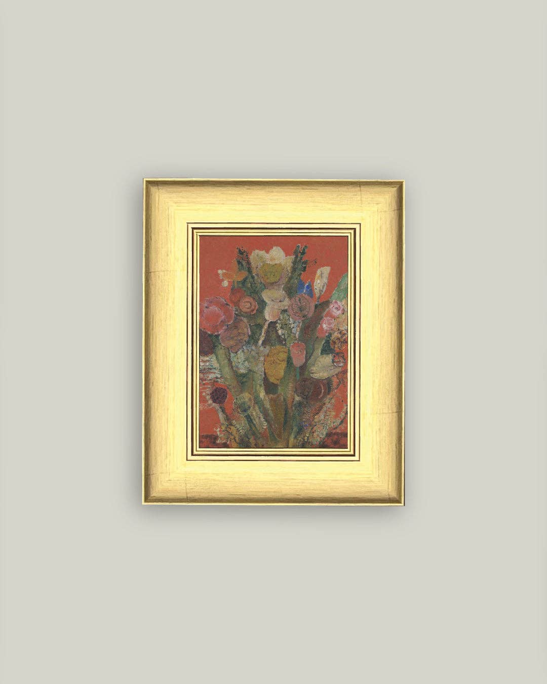 Eccentric Bouquet Framed Antique Art: 9x11