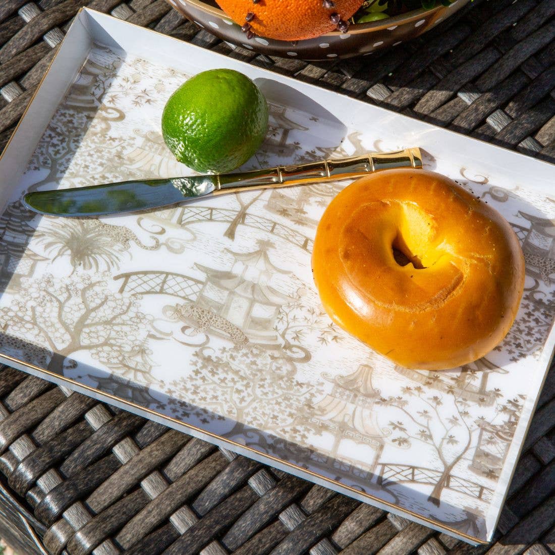 Garden Party Enameled Oliver Tray 8x12: White & Blue