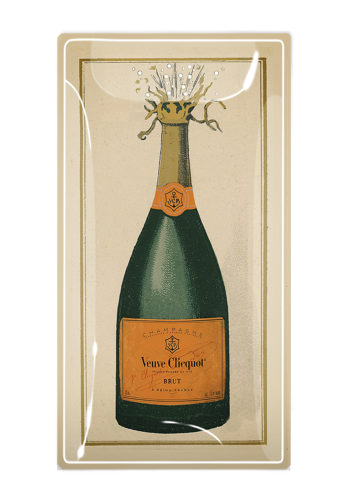 Veuve Clicquot Brut Champagne Glass Decoupage Tray: 4"x 9"