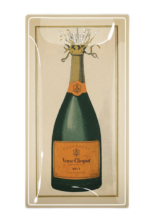 Veuve Clicquot Brut Champagne Glass Decoupage Tray: 4"x 9"