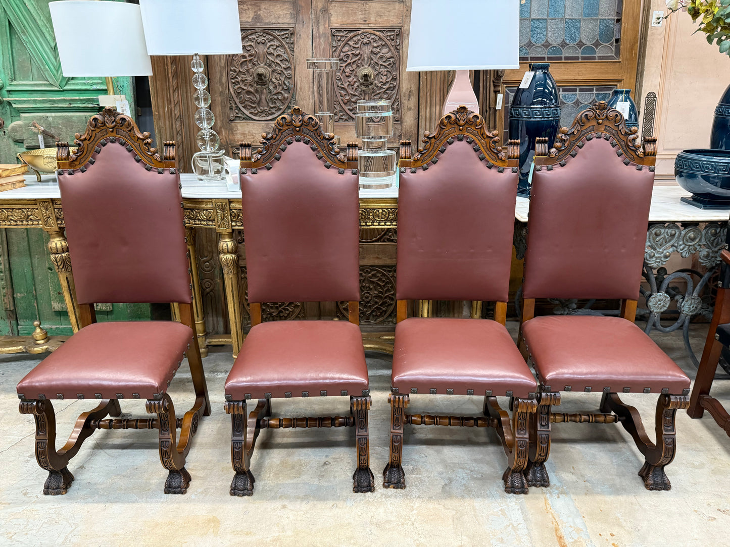 Set/4 Spanish Renn Leather Chairs 18x20x49"h