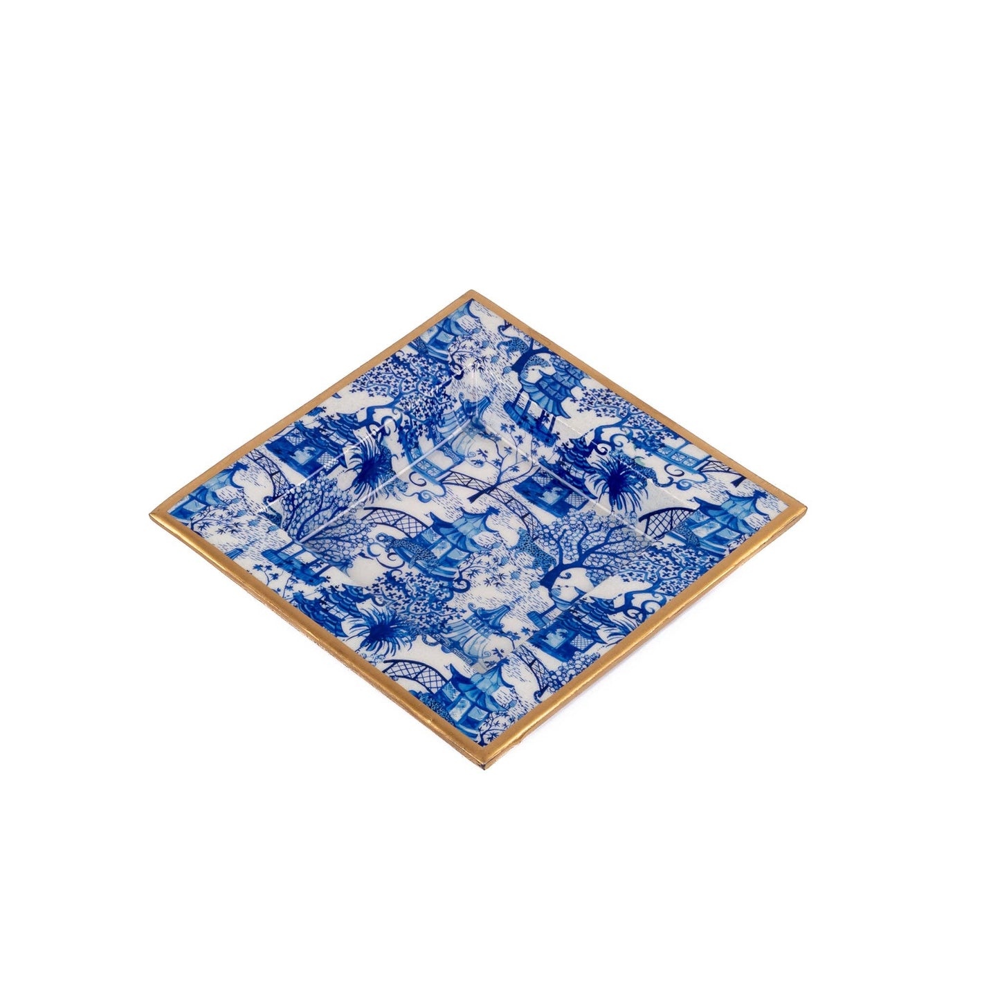 Garden Party Enameled Tori Trinket Tray - White & Blue: White & Blue