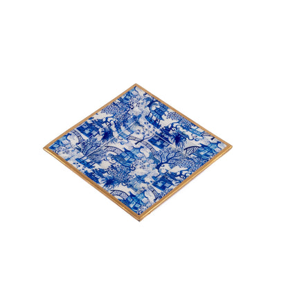 Garden Party Enameled Tori Trinket Tray - White & Blue: White & Blue