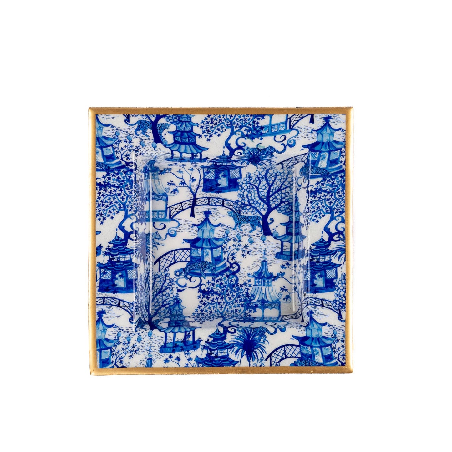 Garden Party Enameled Tori Trinket Tray - White & Blue: White & Blue