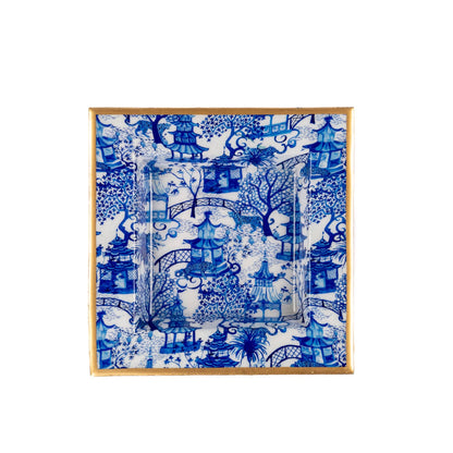Garden Party Enameled Tori Trinket Tray - White & Blue: White & Blue