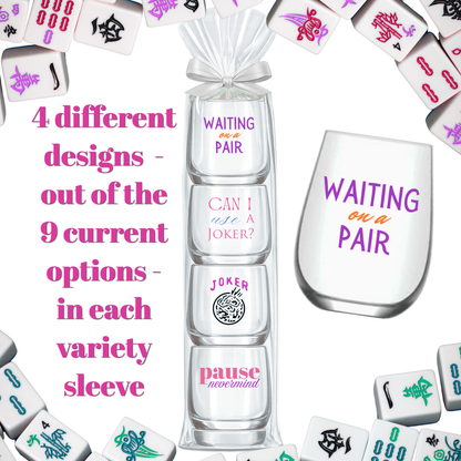 Mahjong Stemless 4ct VARIETY Mix Set Plastic Wine Glasses