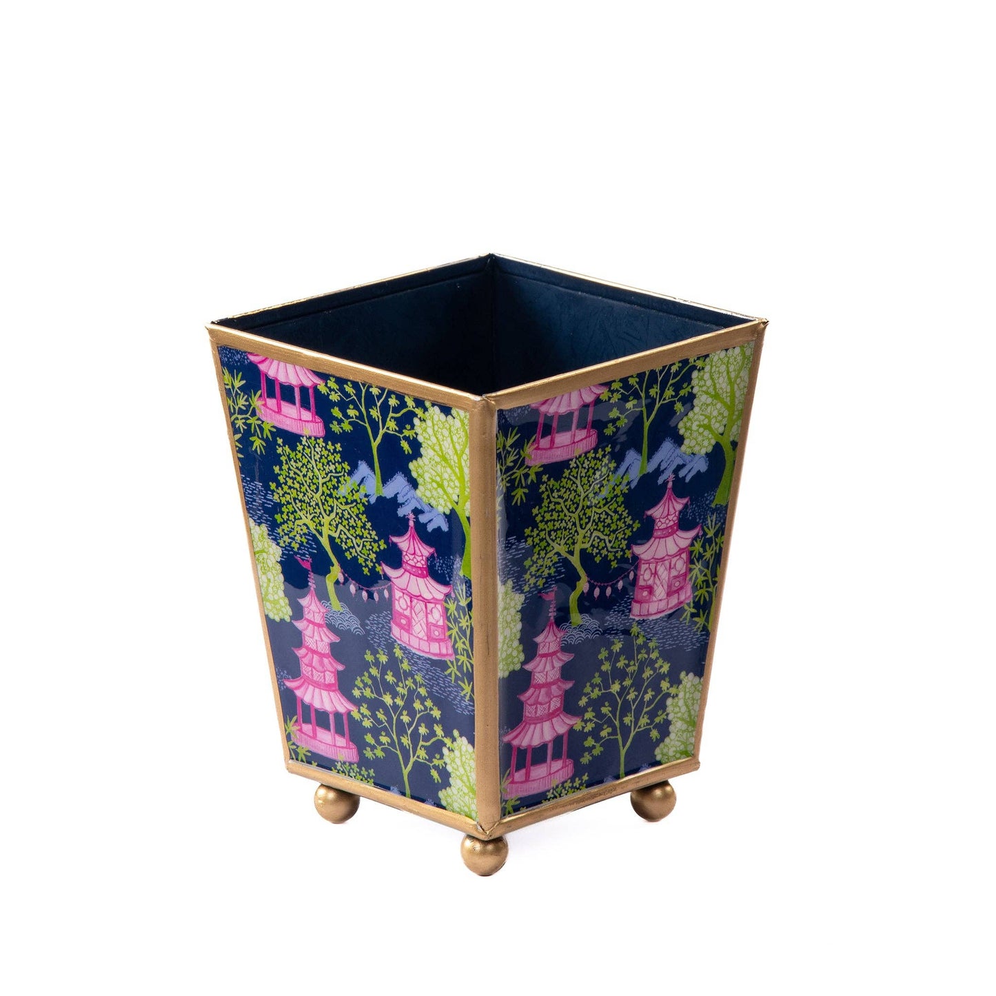 Garden Party Enameled Square Cachepot Planter: Navy & Lime / 4 inch