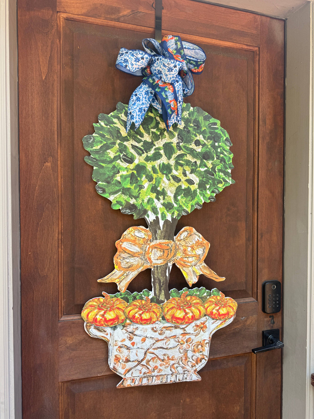 LARGE Designer PAIR of Chinois Pumpkin Topiary Door Hangers