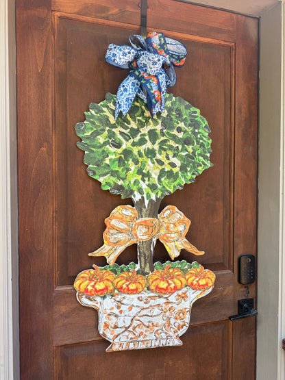 LARGE Designer PAIR of Chinois Pumpkin Topiary Door Hangers