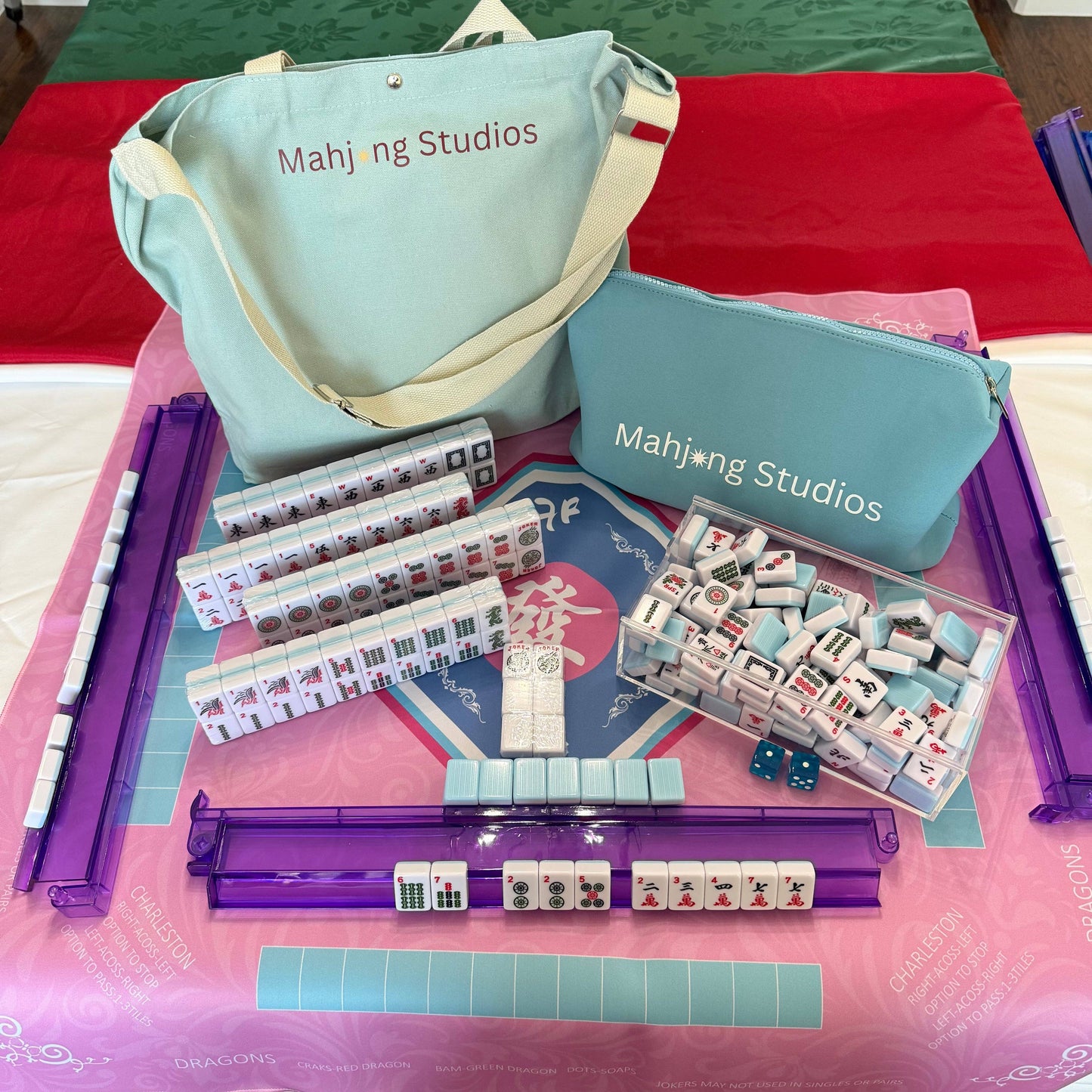 Bamboo Sky Mahjong Set 166 Tiles/Mat/Racks/Bag