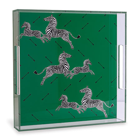 Zebra Green Lucite Tray 15x15