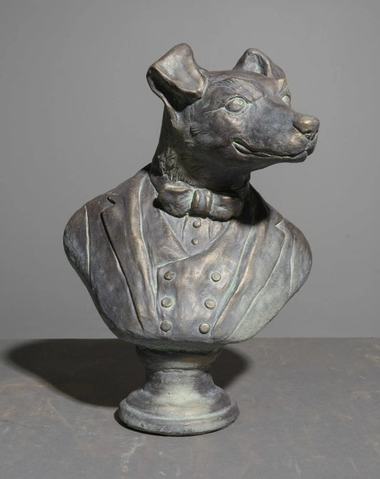 Dapper Cast Stone Dog Bust 16"h